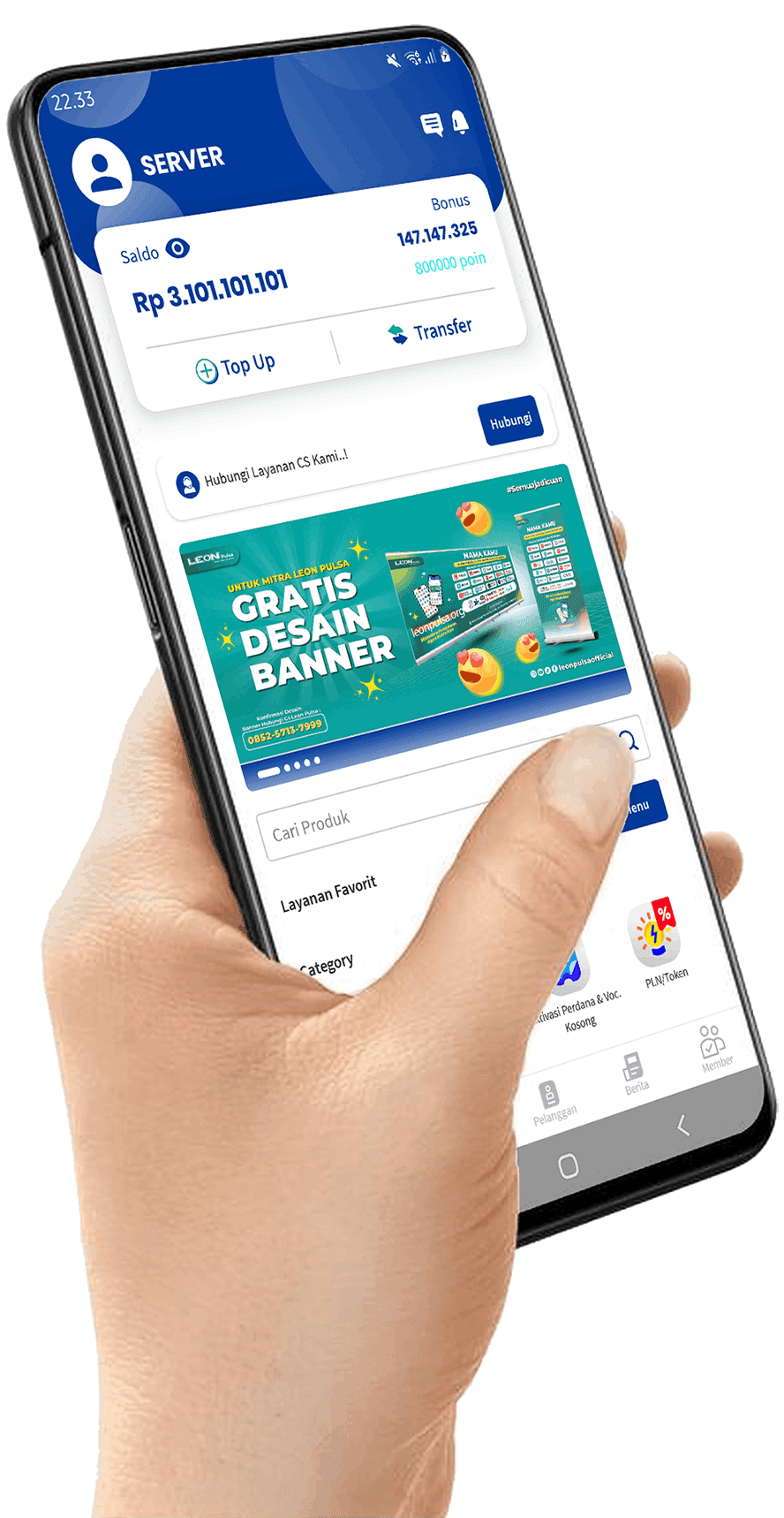Leon Pulsa aplikasi distributor pulsa paket internet token listrik dan PPOB